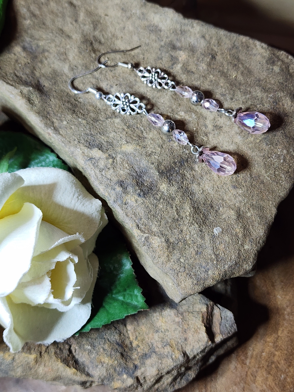 Delicate AB Pink Crystal Dangle Drop Earrings